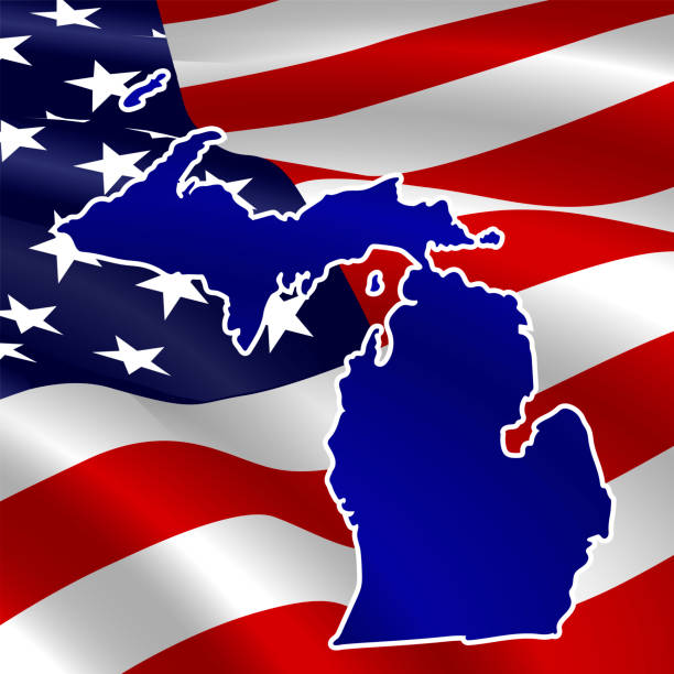 istock United States, Michigan. Dark blue silhouette of the state 1223502502