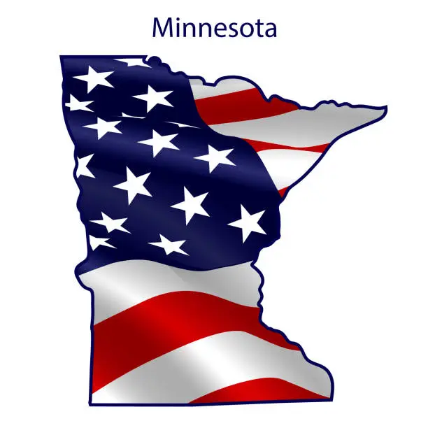 Vector illustration of Minnesota full of American flag waving in the wind