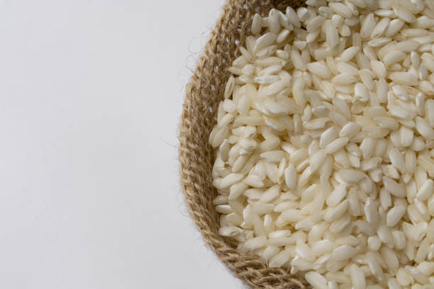 istock Arboreal rice for risotto in rustic jute bag 1223503827