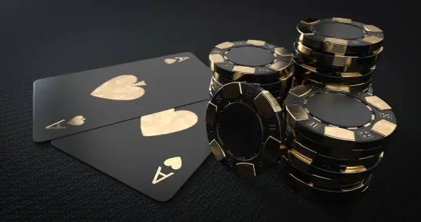 Photo of Casino Chips And Aces. Black And Golden. Illustration
