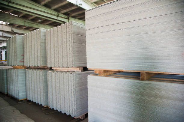 istock Asbestos cement roofing sheets, corrugated panels, stacked 1223506448