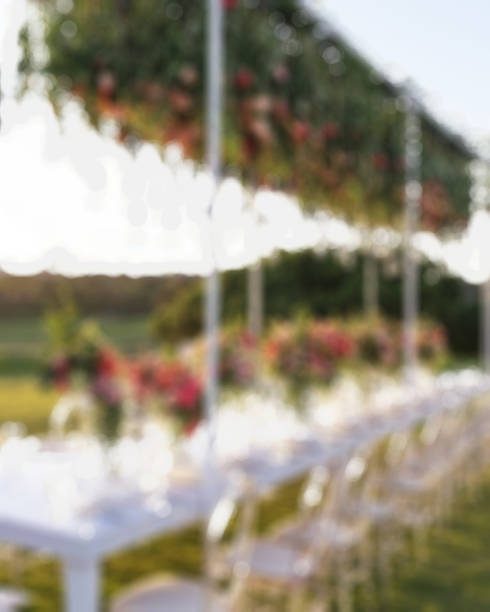 istock Blurry view of Wedding table set for dining.suitable for wedding background. 1223506490