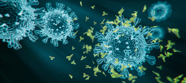Abs COVID-19 antibody - 3d rendered image structure view on black background. 
Viral Infection concept. MERS-CoV, SARS-CoV, ТОРС, 2019-nCoV, Wuhan Coronavirus.
Antibody, Antigen, Vaccine concept.