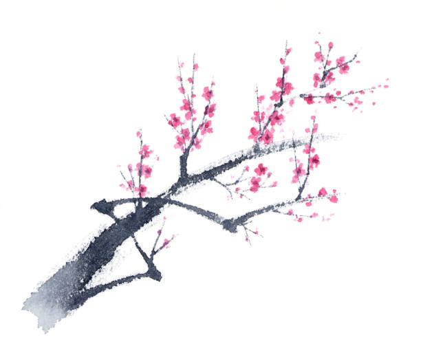 istock Ink painting illustration of plum tree. 1223510782