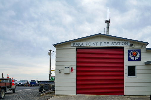 KAKA Point Fire Station. The street view of Kaka Point on the weekend, Catlins, New Zealand.