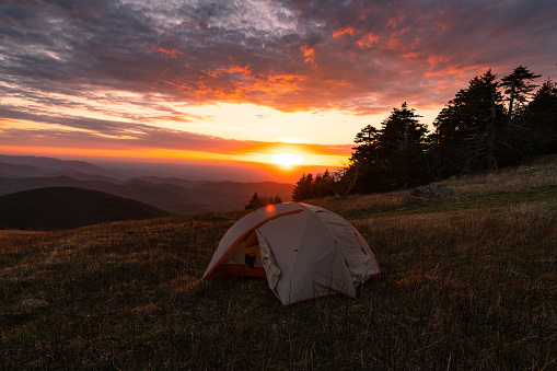 A beautiful sunset while camping on the Appalachian Trail at Whitetop Mountain in southwestern Virginia in the spring.