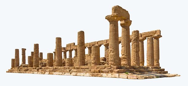 Ancient Temple of Juno in Agrigento isolated on white background with clipping path