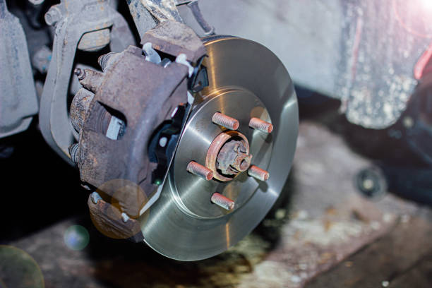 istock replacement of ventilated automobile brake discs. brake system repair 1223514803