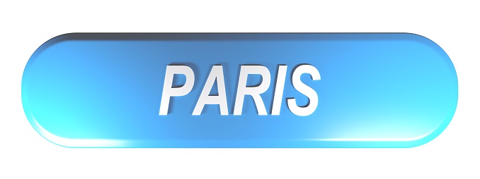 PARIS blue rounded rectangle push button - 3D rendering illustration