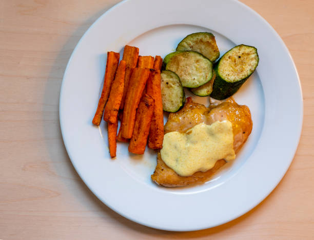 istock Roasted chicken, zucchini and carrot with mango yogurt source paleo diet 1223521608