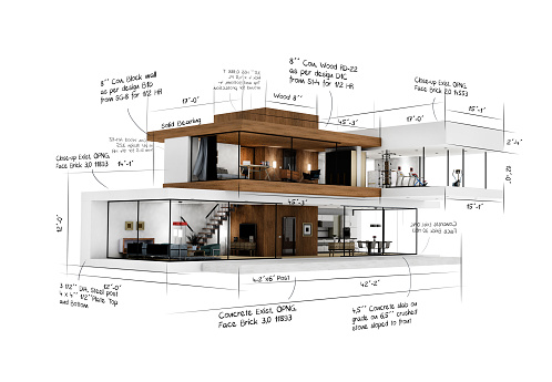 Render of a beautiful house design with side notes - architecture concepts