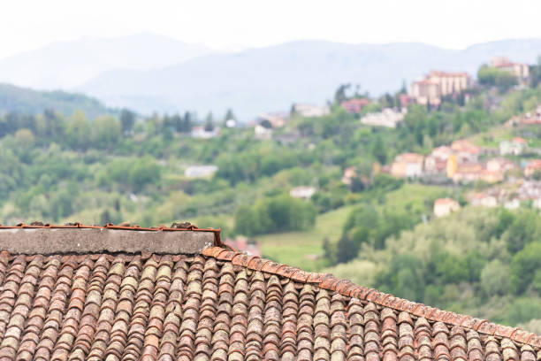 Clay tiles close-up. Old tiles on the houses of Tuscany. The old technology is better than the new ones.