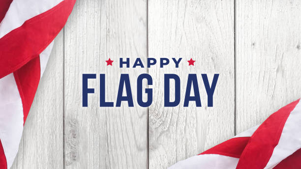 istock Happy Flag Day Text Over White Wood Wall Texture Background and American Flags Border 1223526456