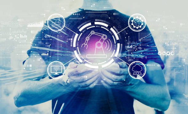 istock Smart industry concept with man holding smartphone 1223529712