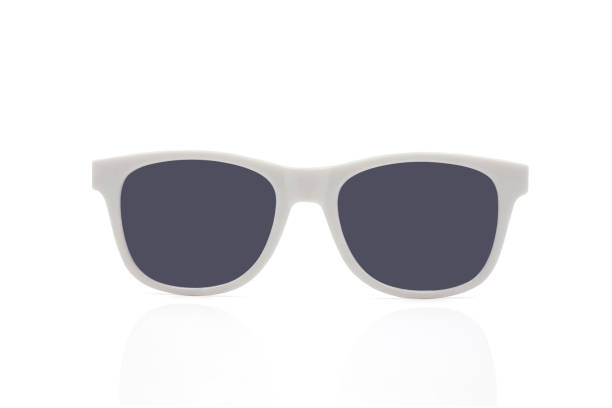 istock Front view of Cool sunglasses white plastic frame with mirror lens isolated on white background with clipping path. Accessory for wearing fashion protection sunlight. Tropical summer vacation concept. 1223530077
