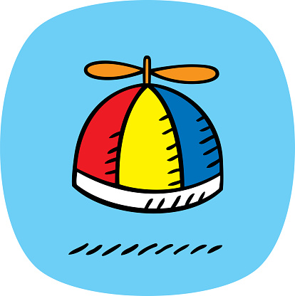 Vector illustration of a hand drawn propeller hat against a blue background.