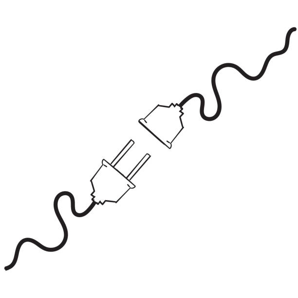 ręcznie rysowane gniazdo elektryczne z wtyczką. dla koncepcji połączenia i odłączania. koncepcja połączenia błędów 404. wtyczka elektryczna i gniazdo wylotowe odłączone.doodle - cable network server network connection plug green stock illustrations