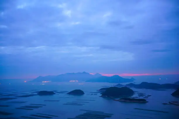 Seaweed farm at sunrise, Xiapu, Fujian, China