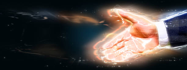 istock Close up of hand with light effect 1223538518