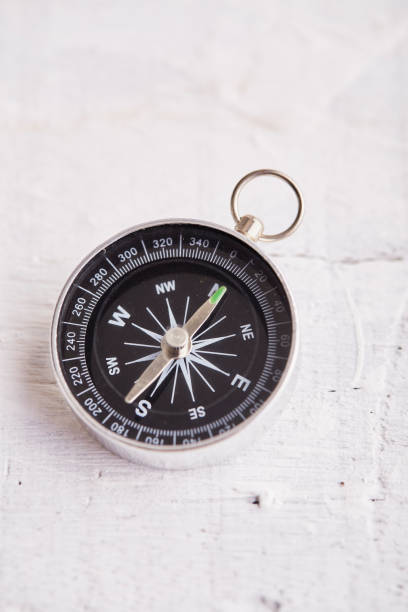 istock Compass on the white wooden table background 1223544096