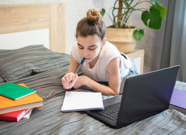 istock Stay at home. Online educations. 1223548994