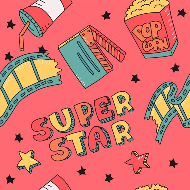 Vector seamless pattern-movie industry. Cartoon bright characters. Summer background. Vector seamless pattern seamless wallpaper video stock illustrations