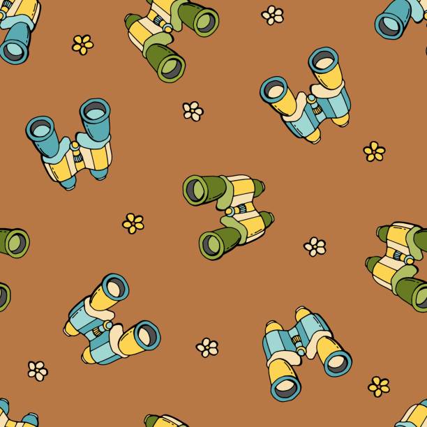 Seamless pattern of binoculars and flowers. Seamless pattern of binoculars and flowers. Stock illustration. Design for wallpaper, fabric, textile, packaging. binoculars patterns stock illustrations