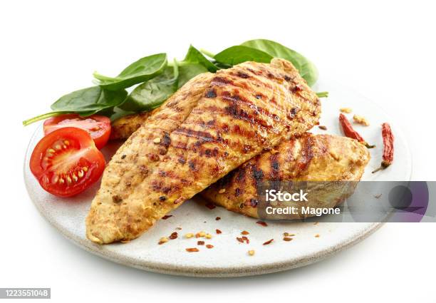 Grilled Chicken Fillet Meat Stock Photo - Download Image Now - Chicken Breast, Chicken Meat, White Background