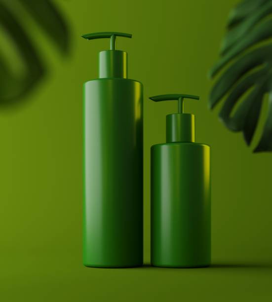 istock Product placement presentation template with green background, eco abstract modern different style, brochure, catalog, book, magazine. 3d illustration 1223551235