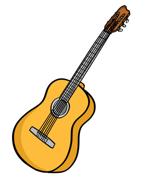Acoustic Guitar Icon Illustration of an acoustic guitar.  musical instrument. strings guitar drawings stock illustrations