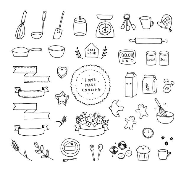 Illustration of making sweets with a pen Illustration of making sweets with a pen kitchen drawings stock illustrations