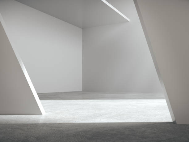 istock Empty space for product showcase, white hall, white structure, white showroom.3D rendering. 1223553096