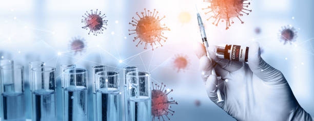 coronavirus covid-19 medical test vaccine research and development concept. - microscope science healthcare and medicine isolated imagens e fotografias de stock
