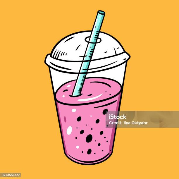 Pink Smoothie Cartoon Vector Illustration Isolated On Yellow Background ...