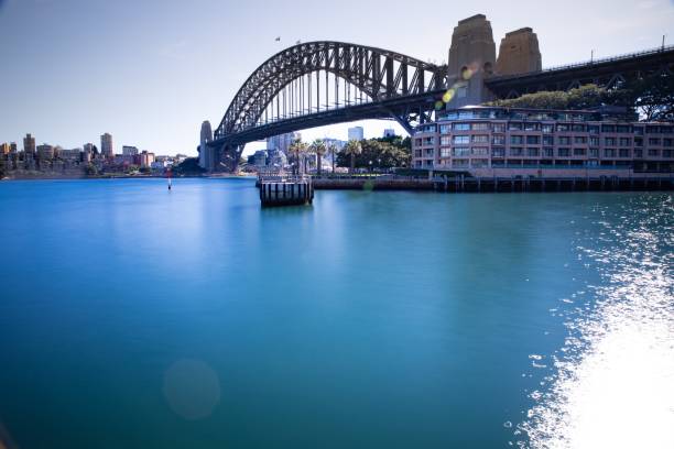 istock Long exposure Sydney Harbour Australia on a sunny clear blue sky day with the turquoise colours of the bay 1223556830