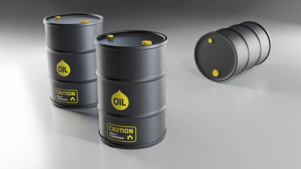 istock Realistic black oil barrel 3D illustration isolated white background. 1223558111