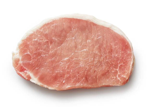 viande de porc crue fraîche - schnitzel cutlet meat isolated on white photos et images de collection