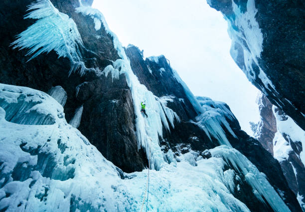istock Ice climber climbing in Ouray Colorado during winter storm 1223559225