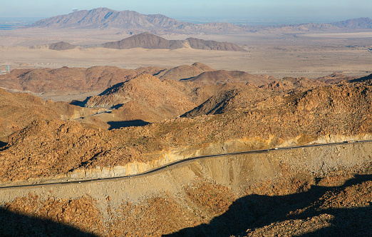 La Rumorosa, Baja California -- An overview of the pass in the mountain of La Rumorosa, in the northern state of Baja California, near the border with the US, and the depression of the Laguna Salada valley.