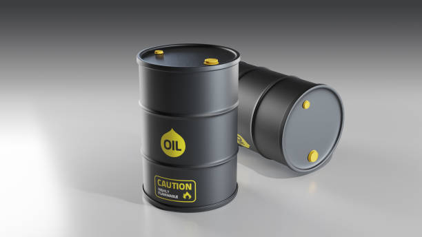 istock Realistic black oil barrel 3D illustration isolated white background. 1223561259