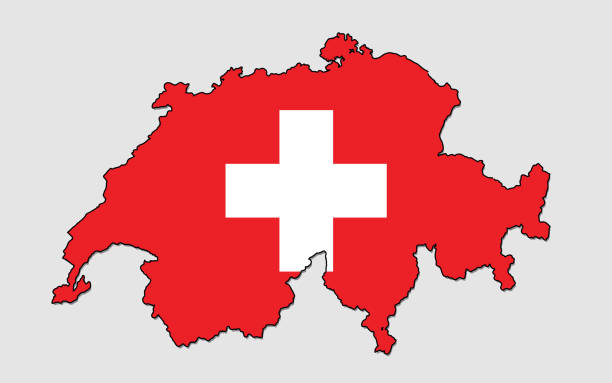 карта швейцарии, заполненная национальным флагом - ticino canton illustrations stock illustrations