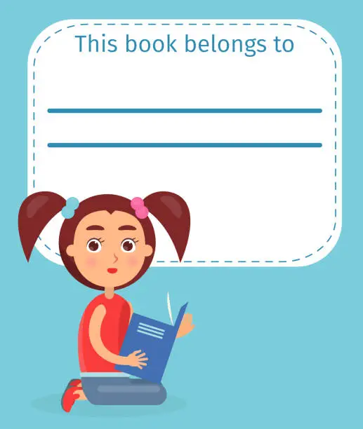 Vector illustration of Cute Schoolgirl on Ex-libris This Book Belong to