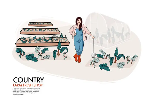 Vector illustration of Farmer gardening herb, agricultural worker planting crops, person gathering harvest,  Flat cartoon vector illustration