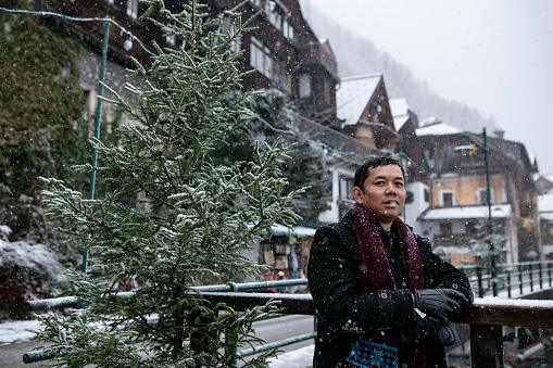 asian traveler enjoy the winter season