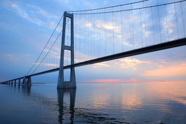 the öresund or øresund bridge is a combined railway and motorway bridge across the oresund strait between sweden and denmark. - suspension railway imagens e fotografias de stock