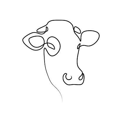 Cow head in continuous line art drawing style. Minimalist black linear sketch isolated on white background. Vector illustration