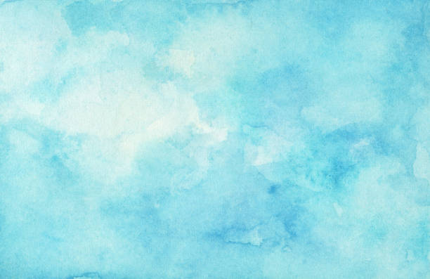 tangan dicat cat air langit dan awan. - watercolor background ilustrasi stok