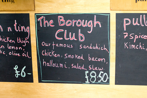 Borough Club Sandwich in Borough Market, London. The name may be trademarked as belonging to a particular company.