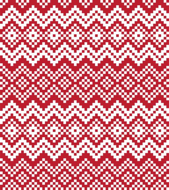 ilustrações de stock, clip art, desenhos animados e ícones de red christmas fair isle seamless pattern background - christmas cardigan woven pattern