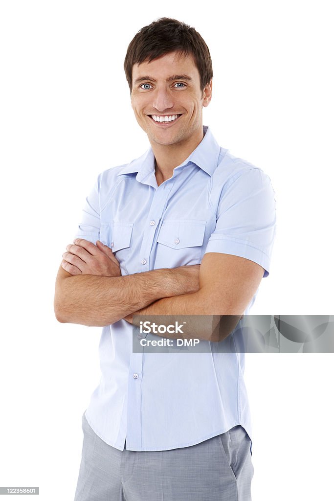 Jovem Posando em uma camisola de manga curta-isolada - Royalty-free Camisa com botões Foto de stock